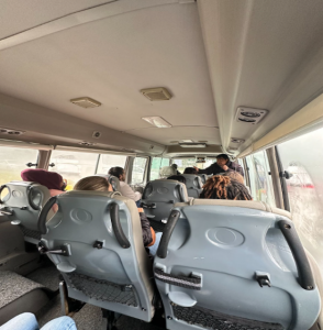 Inside of a tour bus