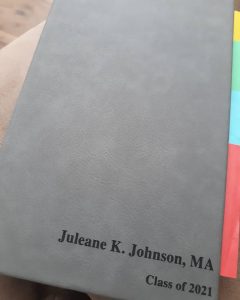 Photo of a research journal gifted by Juleane's parents