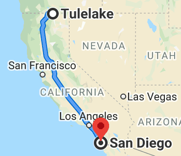 Tulelake to San Diego Map
